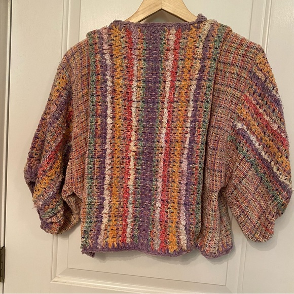 NANCY LEE KAUFMAN HANDMADE CARDIGAN SWEATER JACKET BUTTON OOAK MULTICOLOR S fit - Picture 9 of 12